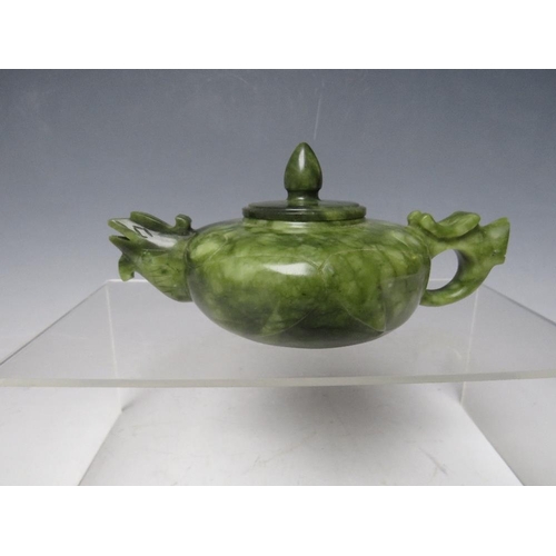 373 - A CHINESE JADE TEAPOT AND COVER, Dia. 10 cm