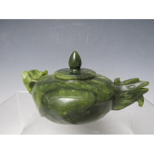 373 - A CHINESE JADE TEAPOT AND COVER, Dia. 10 cm