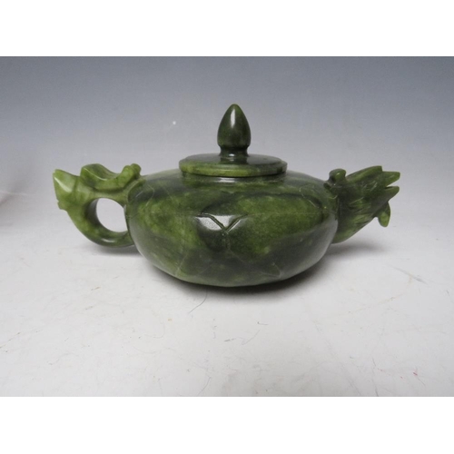 373 - A CHINESE JADE TEAPOT AND COVER, Dia. 10 cm