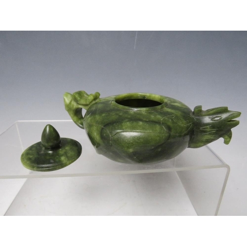 373 - A CHINESE JADE TEAPOT AND COVER, Dia. 10 cm