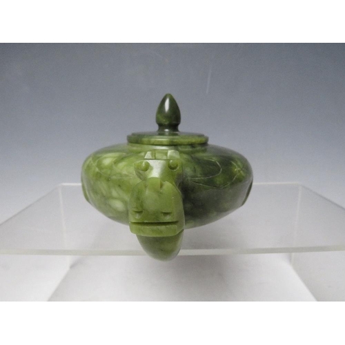 373 - A CHINESE JADE TEAPOT AND COVER, Dia. 10 cm