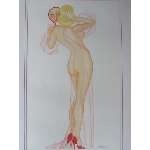 38 - WILKINSON. Rear view study of a female nude looking into a hand mirror, signed and dated 1984 lower ... 