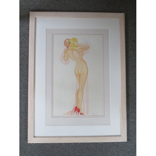 38 - WILKINSON. Rear view study of a female nude looking into a hand mirror, signed and dated 1984 lower ... 