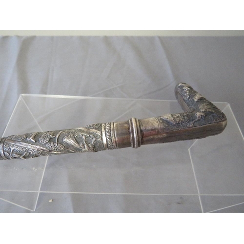 383 - A 19TH CENTURY ANGLO / INDIAN WALKING STICK, with hallmarked silver collar and white metal handle, d... 