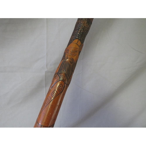 392 - A VINTAGE JAPANESE DECORATIVE CARVED BAMBOO MEIJI SWORD STICK, blade L 44 cm, overall L 91 cm