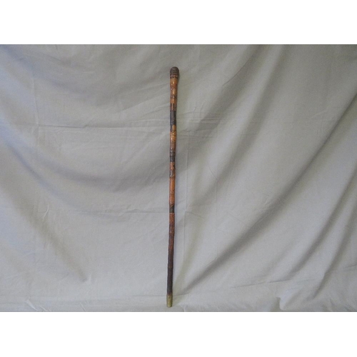 392 - A VINTAGE JAPANESE DECORATIVE CARVED BAMBOO MEIJI SWORD STICK, blade L 44 cm, overall L 91 cm