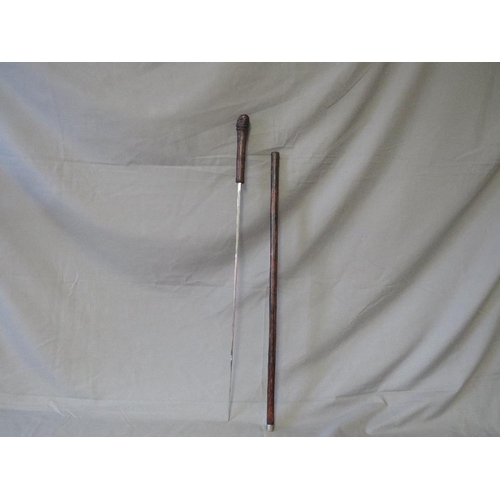 393 - A 19TH CENTURY BAMBOO SWORD STICK, blade L 64 cm, overall L 93 cm