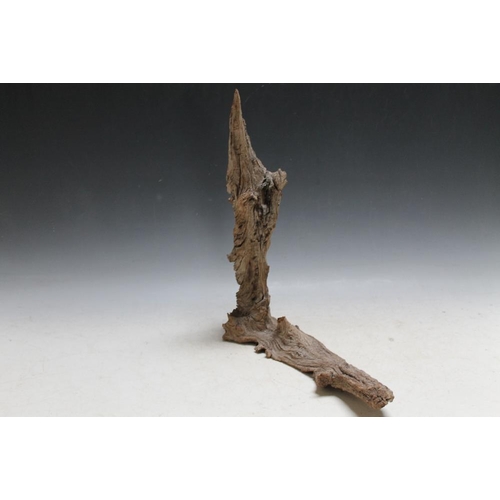 396 - AN UNUSUAL PIECE OF DRIFT STYLE WOOD NATURALLY FORMED IN THE SHAPE OF A WIZARD, H 41 cm