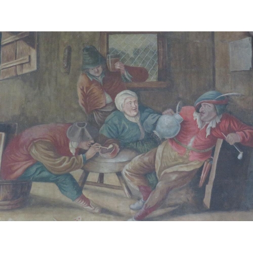 40 - (XVIII-XIX). Continental school, revellers in a tavern interior, unsigned, watercolour, framed and g... 