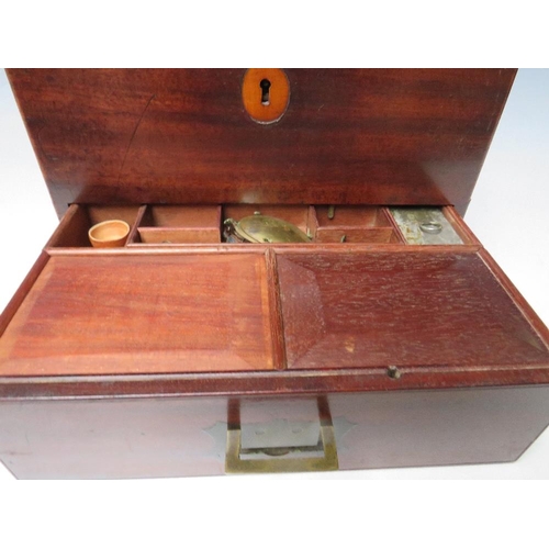 400 - A GEORGE III MAHOGANY APOTHECARY BOX, with drawer at base, containing various bottles and equipment,... 