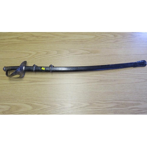 404 - A 19TH CENTURY ITALIAN CAVALRY SABRE, marked A & EW, in black painted steel scabbard