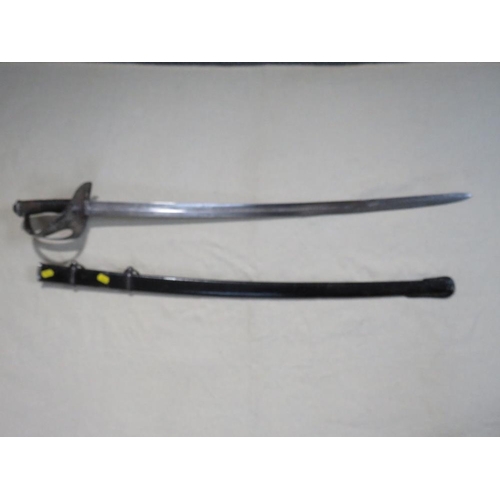 404 - A 19TH CENTURY ITALIAN CAVALRY SABRE, marked A & EW, in black painted steel scabbard