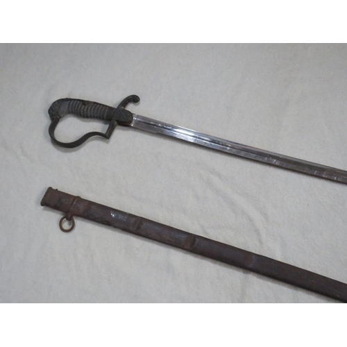 405 - A 19TH CENTURY CONTINENTAL ARTILLERY OFFICERS SWORD, (possibly German), in steel scabbard