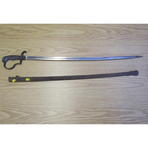 405 - A 19TH CENTURY CONTINENTAL ARTILLERY OFFICERS SWORD, (possibly German), in steel scabbard