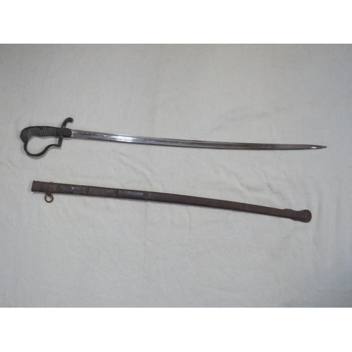 405 - A 19TH CENTURY CONTINENTAL ARTILLERY OFFICERS SWORD, (possibly German), in steel scabbard