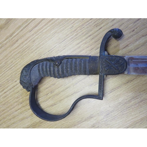 405 - A 19TH CENTURY CONTINENTAL ARTILLERY OFFICERS SWORD, (possibly German), in steel scabbard