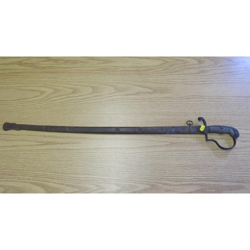 405 - A 19TH CENTURY CONTINENTAL ARTILLERY OFFICERS SWORD, (possibly German), in steel scabbard