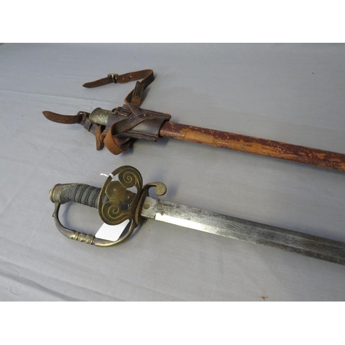 406 - A VICTORIAN HONORABLE ARTILLERY COMPANY OFFICERS SWORD, etched blade with HAC crest, in leather scab... 