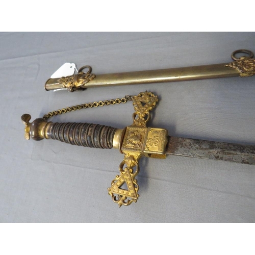 415 - AN EARLY 20TH CENTURY AMERICAN 'KNIGHTS OF THE GOLDEN EAGLE' DRESS SWORD, engraved blade, wire wound... 