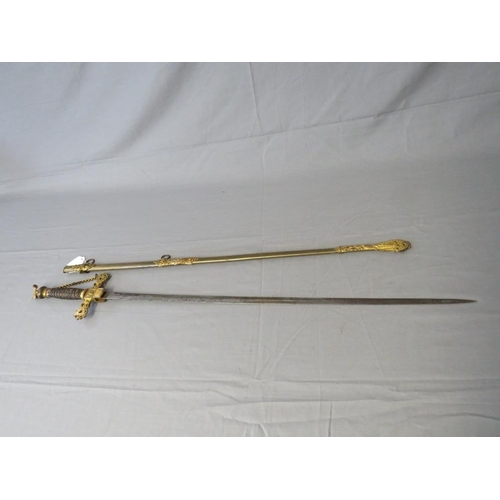 415 - AN EARLY 20TH CENTURY AMERICAN 'KNIGHTS OF THE GOLDEN EAGLE' DRESS SWORD, engraved blade, wire wound... 