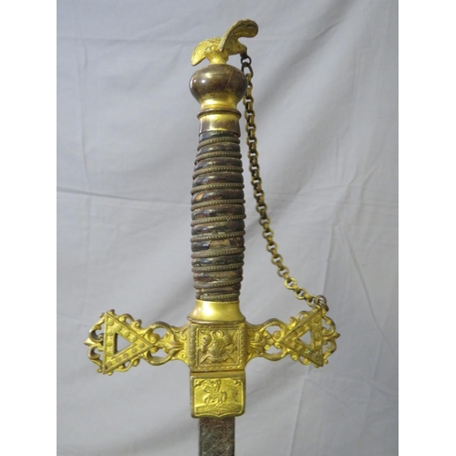 415 - AN EARLY 20TH CENTURY AMERICAN 'KNIGHTS OF THE GOLDEN EAGLE' DRESS SWORD, engraved blade, wire wound... 