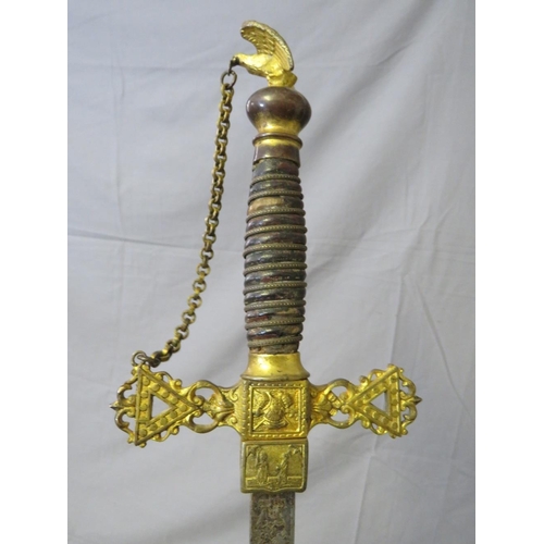 415 - AN EARLY 20TH CENTURY AMERICAN 'KNIGHTS OF THE GOLDEN EAGLE' DRESS SWORD, engraved blade, wire wound... 