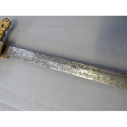 415 - AN EARLY 20TH CENTURY AMERICAN 'KNIGHTS OF THE GOLDEN EAGLE' DRESS SWORD, engraved blade, wire wound... 