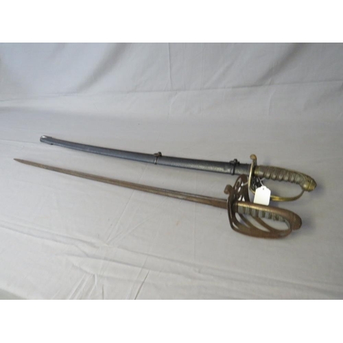 416 - A VICTORIAN 1845 PATTERN INFANTRY OFFICERS SWORD, with slightly curved single edge blade, VR cypher ... 