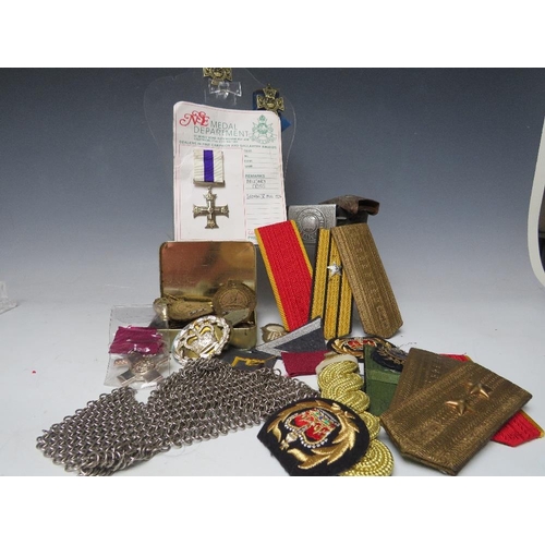 431 - A COLLECTION OF MILITARY BADGES, EPAULETTE'S, reproduction German gallantry medals etc.