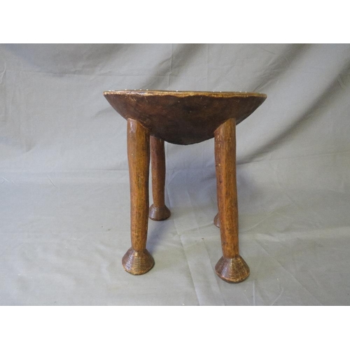 439 - EAST AFRICAN KENYAN LUO STOOL WITH FOUR FEET, the top inlaid with white trade beads