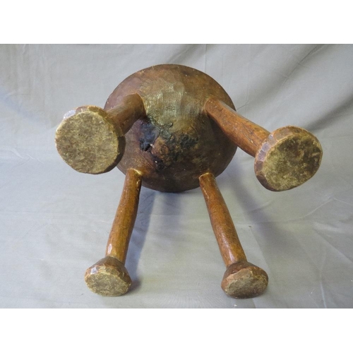 439 - EAST AFRICAN KENYAN LUO STOOL WITH FOUR FEET, the top inlaid with white trade beads