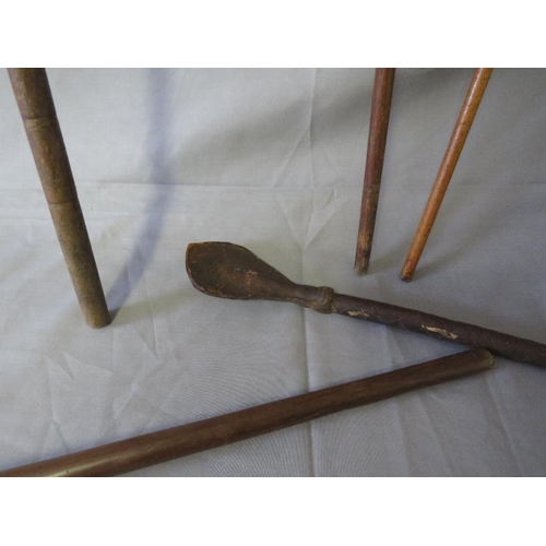 444 - TWO WALKING STICKS, A SWAGGER STICK MARKED EGYPT 44, a leather whip and African walking cane