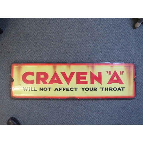 451 - A VINTAGE 'CRAVEN A WILL NOT AFFECT YOUR THROAT' ENAMEL SIGN, 36 x 123 cm