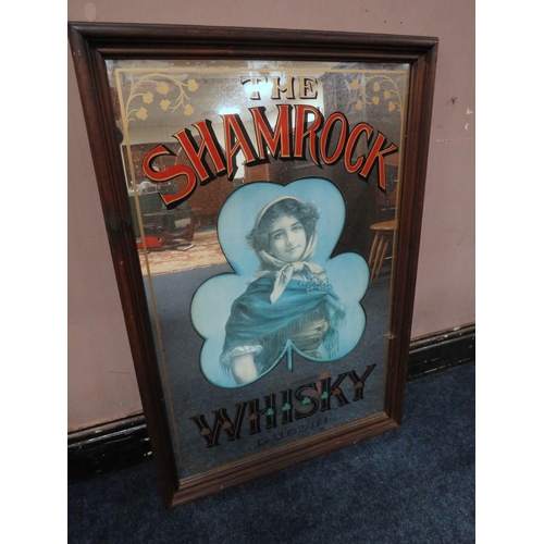 453 - A LARGE 'THE SHAMROCK WHISKY DUBLIN' PUB ADVERTISING MIRROR, 89 x 58.5 cm (Exc. frame)