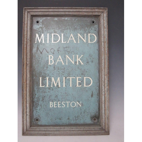 454 - A VINTAGE METAL 'MIDLAND BANK LIMITED BEESTON' SIGN, 46 x 31 cm, S/D