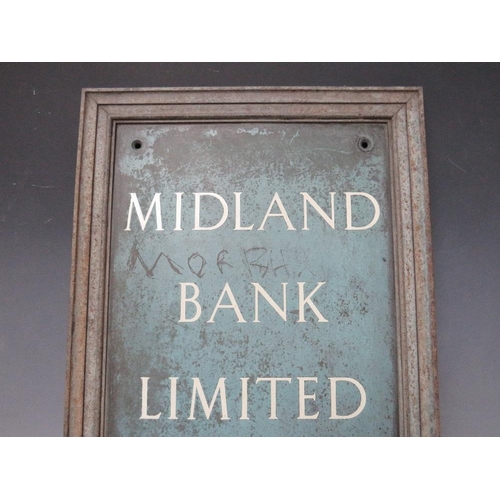 454 - A VINTAGE METAL 'MIDLAND BANK LIMITED BEESTON' SIGN, 46 x 31 cm, S/D