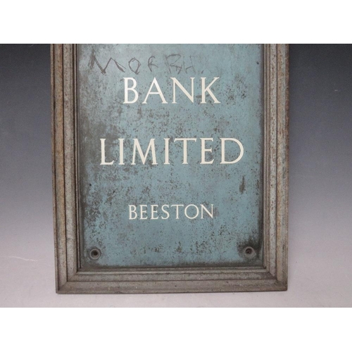 454 - A VINTAGE METAL 'MIDLAND BANK LIMITED BEESTON' SIGN, 46 x 31 cm, S/D