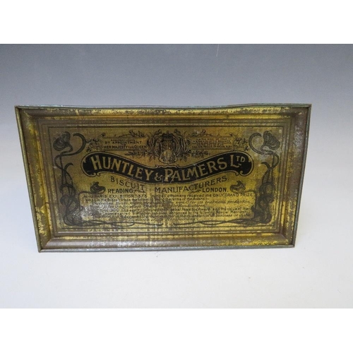 455 - A VINTAGE HUNTLEY AND PALMER MEDIEVAL THEMED BISCUIT TIN, of rectangular form, with twin hinged lid ... 