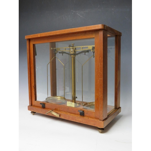 456 - A SET OF PHILIP HARRIS OF BIRMINGHAM BALANCE SCALES, in glazed mahogany case