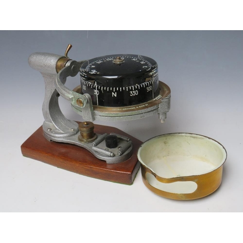 457 - HENRY BROWNE & SON 'SESTRAL' GIMBAL COMPASS, fitted on a wooden plinth, Pat No. 752093, No.84078/V