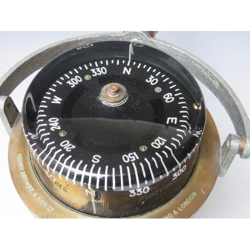 457 - HENRY BROWNE & SON 'SESTRAL' GIMBAL COMPASS, fitted on a wooden plinth, Pat No. 752093, No.84078/V