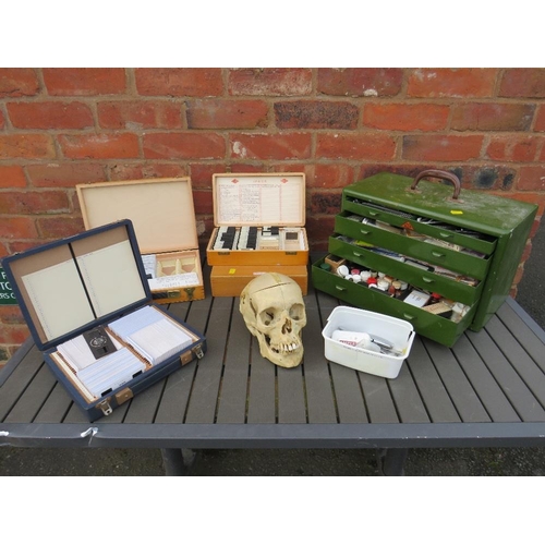 461 - A SELECTION OF DENTISTRY EQUIPMENT AND TEACHING AIDS, to include a human skull with sliced cranium a... 