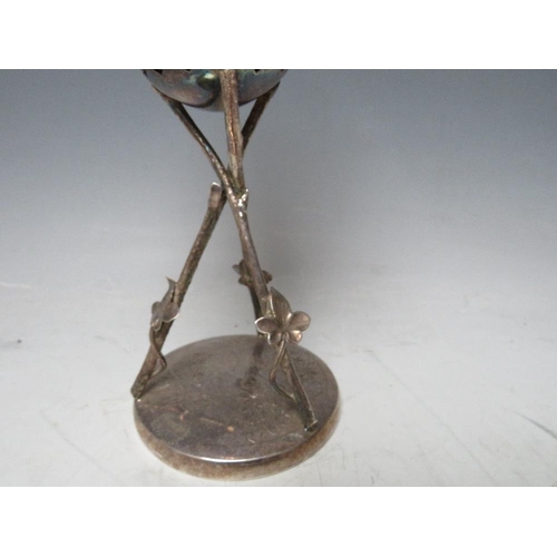 467 - A VICTORIAN OAK AND SILVER PLATED CUP AND COVER, on a plated stand, H 28 cm