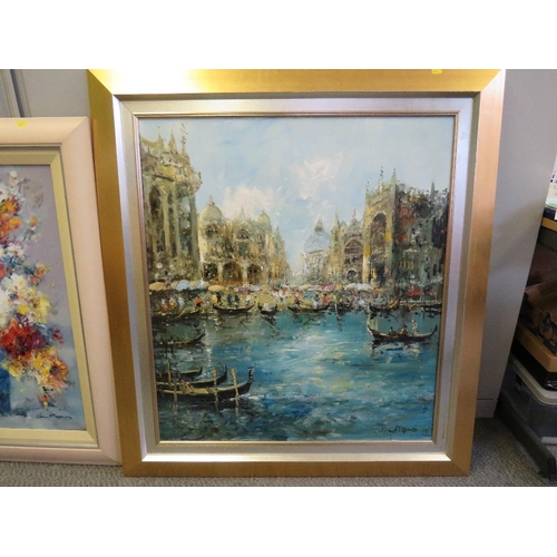 48 - CONTINENTAL SCHOOL (XX-XXI). A Venetian view, signed lower right, oil on canvas, framed, 89 x 79 cm