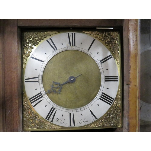 480 - A 19TH CENTURY OAK CASED 30 HOUR LONGCASE CLOCK BY WEBSTER OF SALOP, having a 10