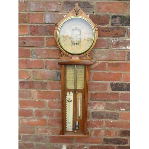 481 - A LATE 19TH CENTURY ROYAL POLYTECHNIC WALL BAROMETER, the oak case with large circular barometer sca... 