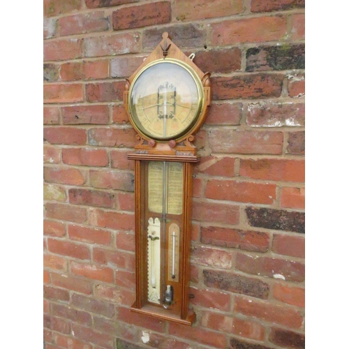 481 - A LATE 19TH CENTURY ROYAL POLYTECHNIC WALL BAROMETER, the oak case with large circular barometer sca... 