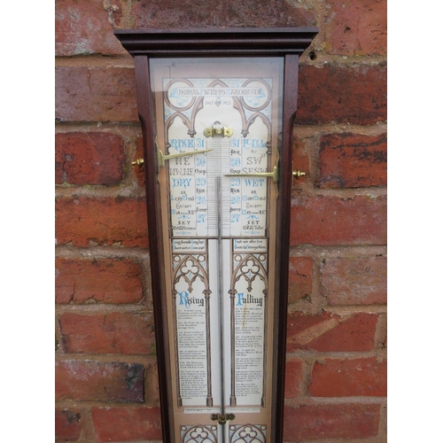 483 - A MID 20TH CENTURY ADMIRAL FITZROY WALL BAROMETER, having a paper dial, brass markers, thermometer a... 