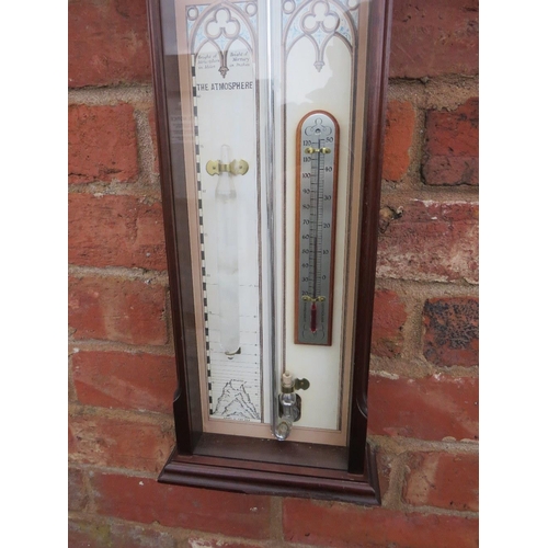 483 - A MID 20TH CENTURY ADMIRAL FITZROY WALL BAROMETER, having a paper dial, brass markers, thermometer a... 