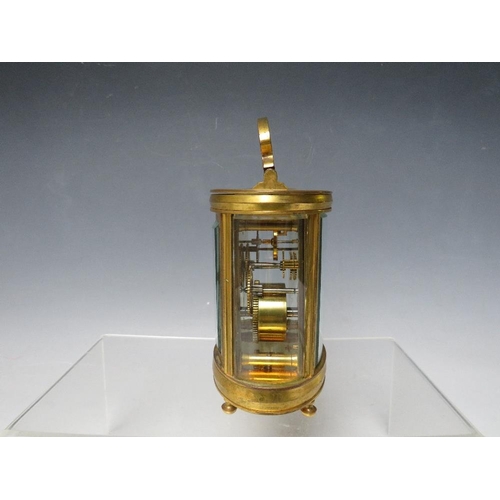 485 - A 19TH CENTURY FRENCH BRASS OVAL CARRIAGE CLOCK, H 11 cm